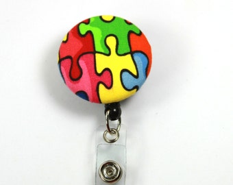 AUTISM Awareness Retractable Badge Reel, Fabric Badge Reel
