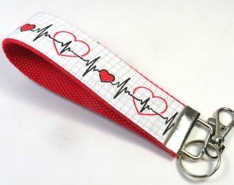 Llavero de tela EKG, llaveros de tela EKG, llaveros de enfermera, pulseras de enfermera, llavero de cardiología