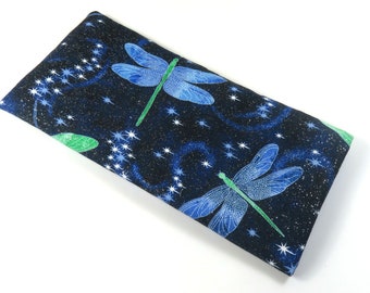 DRAGONFLY fabric case, Sunglasses case, Eyeglasses case, Dragonfly bag, Stars and dragonfly case, Blue bag, Blue dragonfly bag