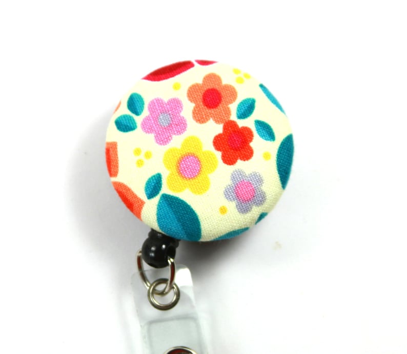 Flower Lanyard Flower Button Reel Retractable Badge Holder FLOWER Fabric Badge Reel