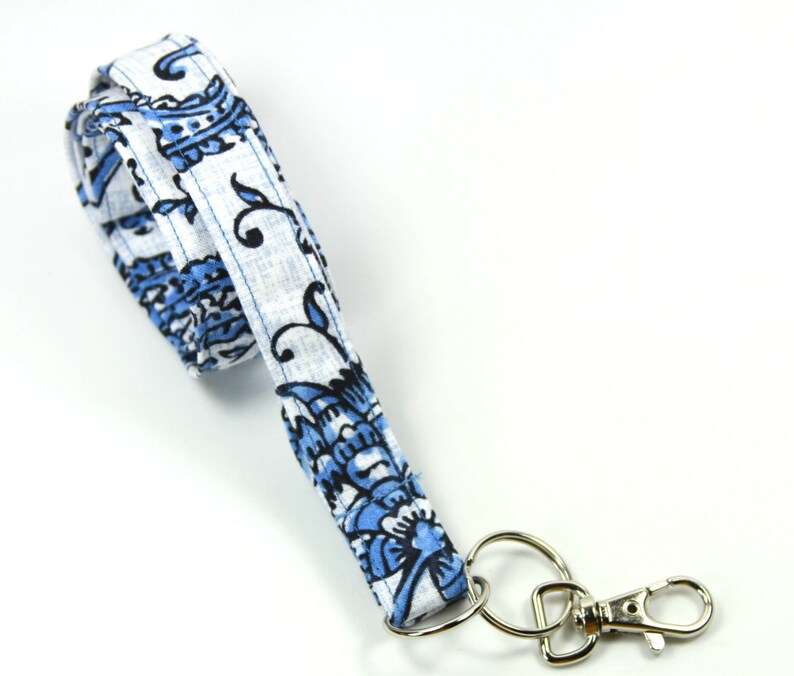 BLUE Fabric Lanyard Blue Badge Holder Black and White Etsy