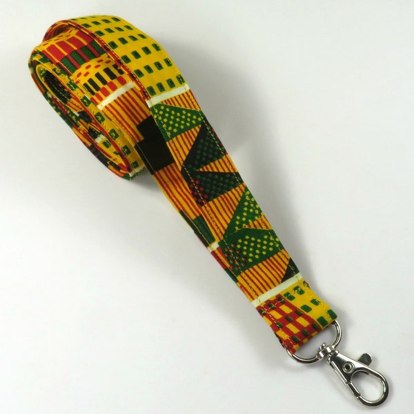 ETHNIC Lanyard, Fabric badge holder, Fabric lanyard, Yellow green lanyard, Kente print, Geometric design badge holder, Green badge holder