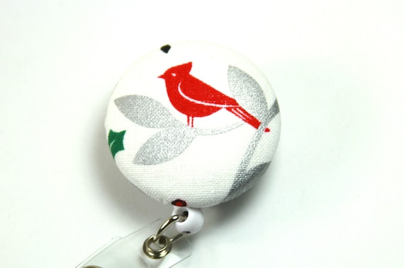 RED BIRD Fabric badge reel, Button badge reel, Cardinal badge reel, Red  button lanyard, Button reel, Retractable badge holder
