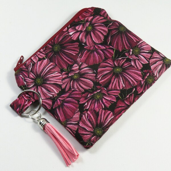 DAHLIA burgundy flower coin purse, coin pouch, zipper pouch floral pouch, beautiful gifts