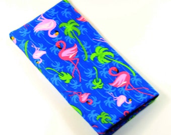 FLAMINGO Tygväska med tryckknapp, Solglasögonfodral, Glasögonväskor, Rosa flamingoväska, Väskor med fågelmotiv