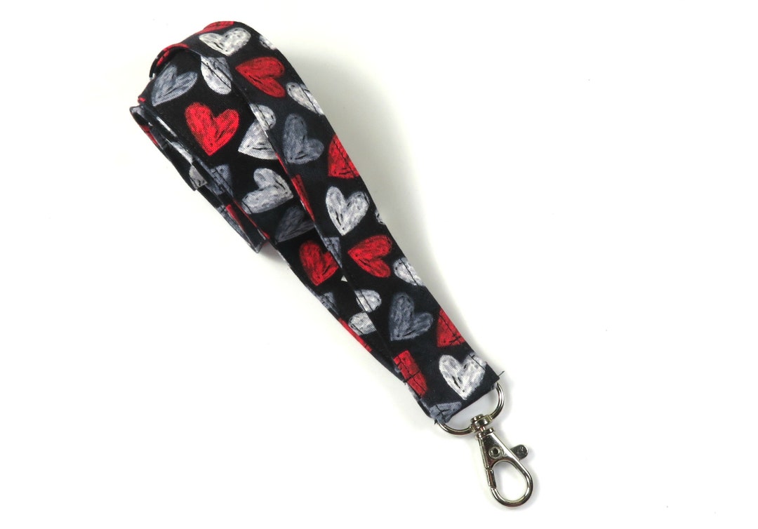 HEARTS Fabric Badge Holder, Hearts Lanyard, Sketched Heart Badge Holder