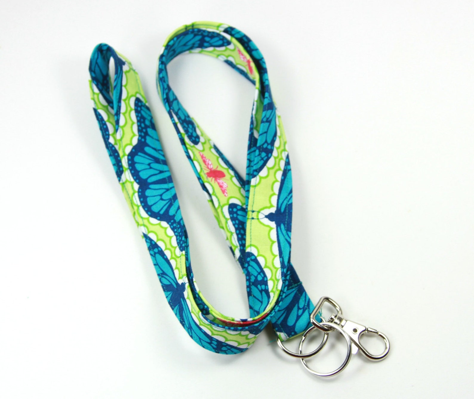 BUTTERFLY Fabric Lanyard, Bug Badge Holder, Butterfly Lanyard, Blue ...