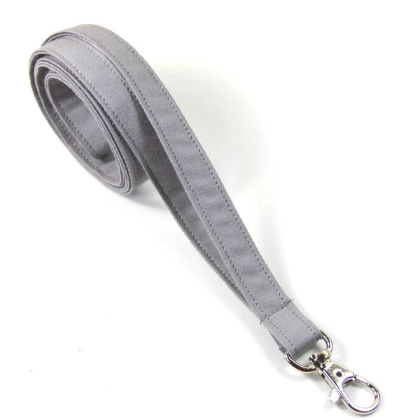 GRAY fabric lanyard, gray badge holder, Skinny gray lanyard, Thin gray badge holder, Plain badge holder