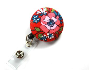 FLORAL Badge Reel, Button Badge Reel, Retractable Badge Reel, Fabric Badge Reel
