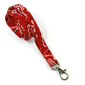 BANDANA Stoff Lanyard, dünnes Lanyard, dünner Ausweishalter, rotes Bandana-Lanyard, roter Ausweishalter