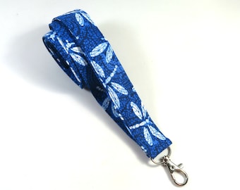 DRAGONFLY Stoff Schlüsselband, blaue Libelle Abzeichen Halter, Libelle Lanyard, schöne Libelle Abzeichen Halter, Stoff Schlüsselband
