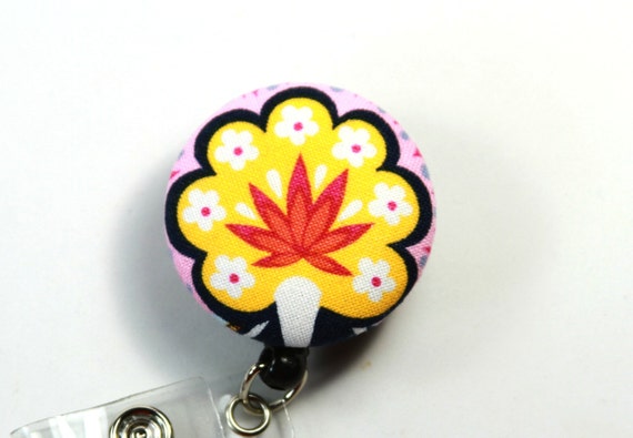 FLOWER fabric badge reel, Retractable badge holder, Cotton flower badge  reel, Lotus flower badge holder