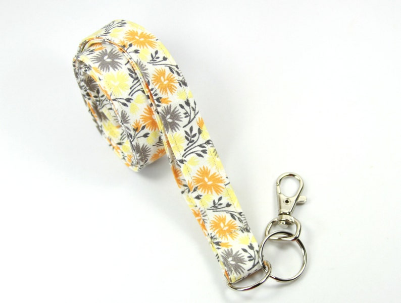 FLORAL Fabric Lanyard Gray and yellow badge holder Yellow Etsy
