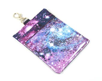 SPACE ID badge holder, Purple sparkly badge holder, ID card holder, Purple space badge holder, Purple space lanyard, Stars badge holder