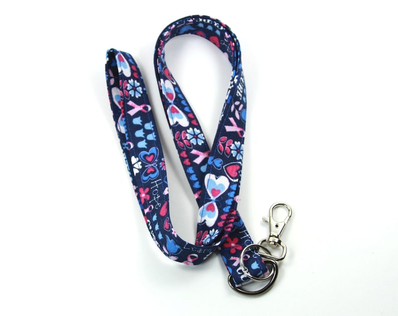 Breast Cancer Awareness Lanyard Pink and Blue Lanyard PINK RIBBON Fabric lanyard