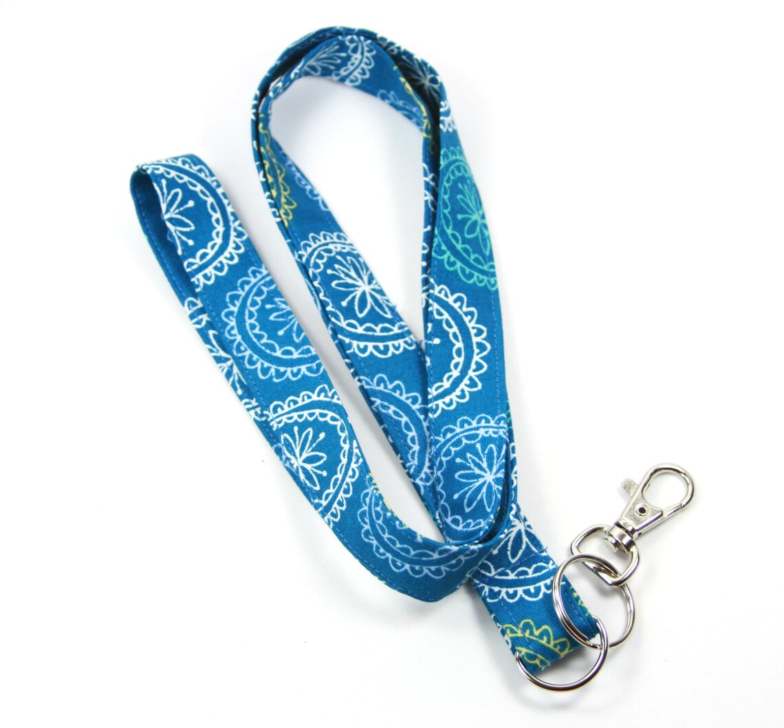 MANDALA Fabric Lanyard Blue Badge Holder Blue Mandala Etsy