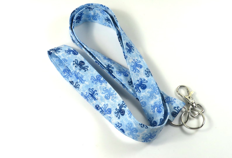 Octopus badge holder Blue sparkly badge holder Octopus gift Octopus badge OCTOPUS fabric lanyard