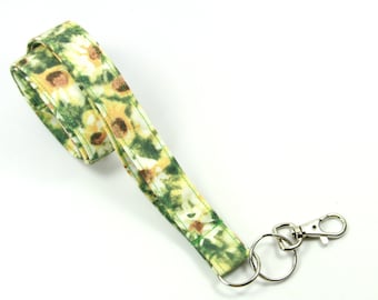 Sonnenblume Stoff Schlüsselband, gelbe Blume Plakettenhalter, Ernte Schlüsselband, Lanyard Frühling