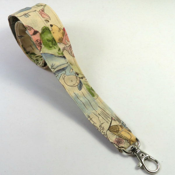 BEAR fabric lanyard, Cute bear piglet badge holder, Skinny lanyard