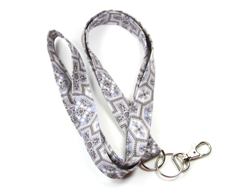 GRAY PURPLE Fabric Lanyard Gray Badge Holder Floral Badge Etsy