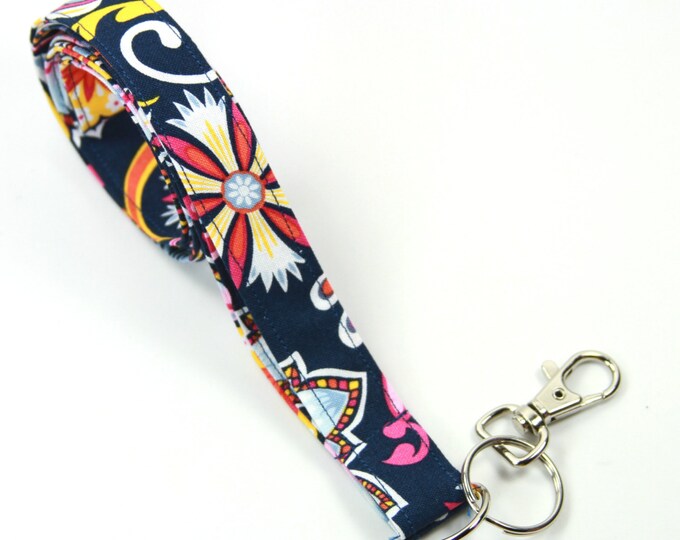 FLOWER Fabric Lanyard, Flower Badge Holder, Floral Lanyard, Blue Badge