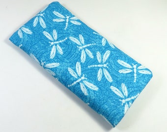DRAGONFLY fabric bags, sunglasses case, Blue dragon fly bag, bug design bag, snap button bag, dragon fly lovers gift, fabric case