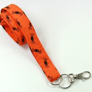 SPIDERS Fabric Lanyard, Orange Badge Holder, Halloween lanyard, Spiders Badge Holder image 1