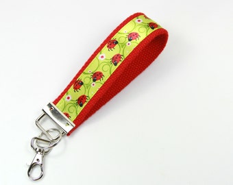 LADYBUG Fabric Key chain, Fabric Keyfob, Wristlet, Lady bug wristlet, Red Keychain