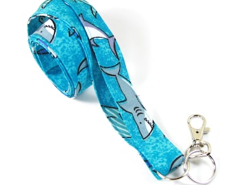 FISH fabric lanyard, Shark fish lanyard, Shark fish badge holder, Blue fish badge holder, Fabric badge holder