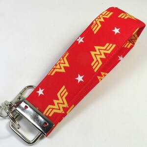 WONDER WOMAN fabric keychain, fabric key fobs, red keychain, red keyfobs, powerful keychain, wristlets, wonder woman wristlets image 2