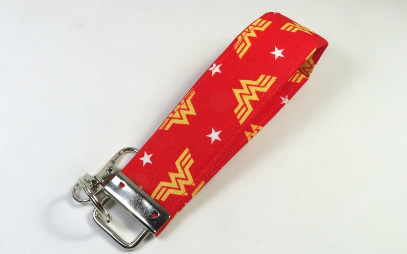 WONDER WOMAN fabric keychain, fabric key fobs, red keychain, red keyfobs, powerful keychain, wristlets, wonder woman wristlets image 2