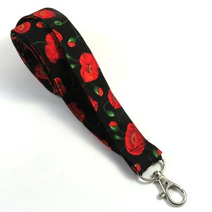 Cordão de tecido POPPY, porta-crachá de papoula, porta-crachá de flor vermelha, cordão de flor vermelha, porta-crachá de flor de papoula, cordão de tecido