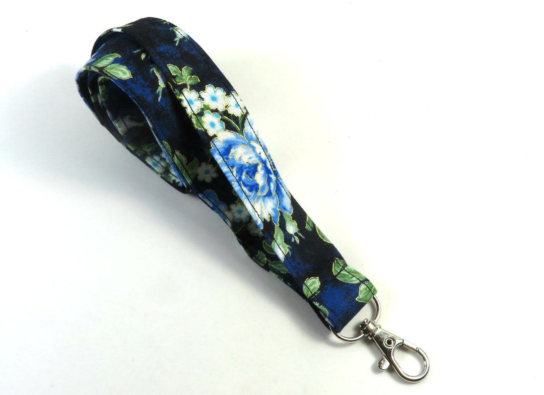 BLUE Flower Badge Holder, Blue Flower Lanyard, Floral Badge Holder