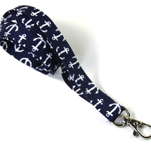 ANCHOR blue badge holder, Blue anchor lanyard, Fabric lanyard, Fabric badge holder, Skinny lanyard, Thin badge holder