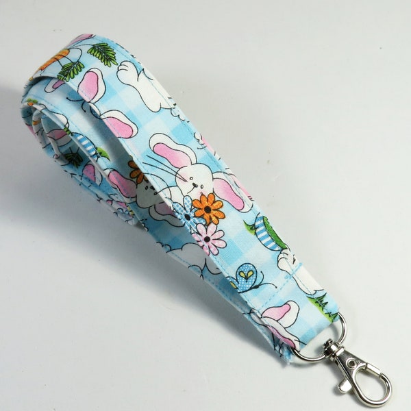 EASTER fabric lanyard, easter badge holder, bunny rabbit badge holder, carrot design lanyard