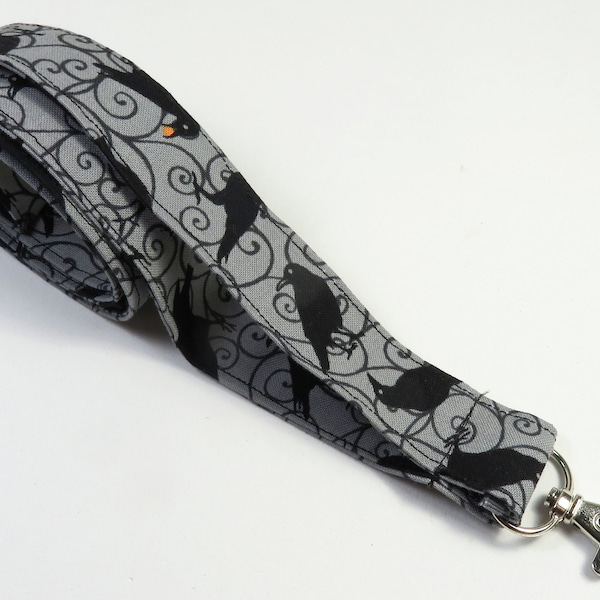 CROW fabric lanyard, fabric badge holder, black crow badge holder, bird lanyard, raven badge holder, fabric lanyard