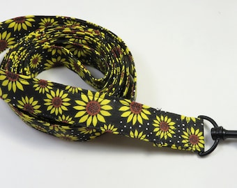 SUNFLOWER fabric dog leash, yellow flower badge reel, long dog leash, beautiful floral dog leash, autumn dog leash