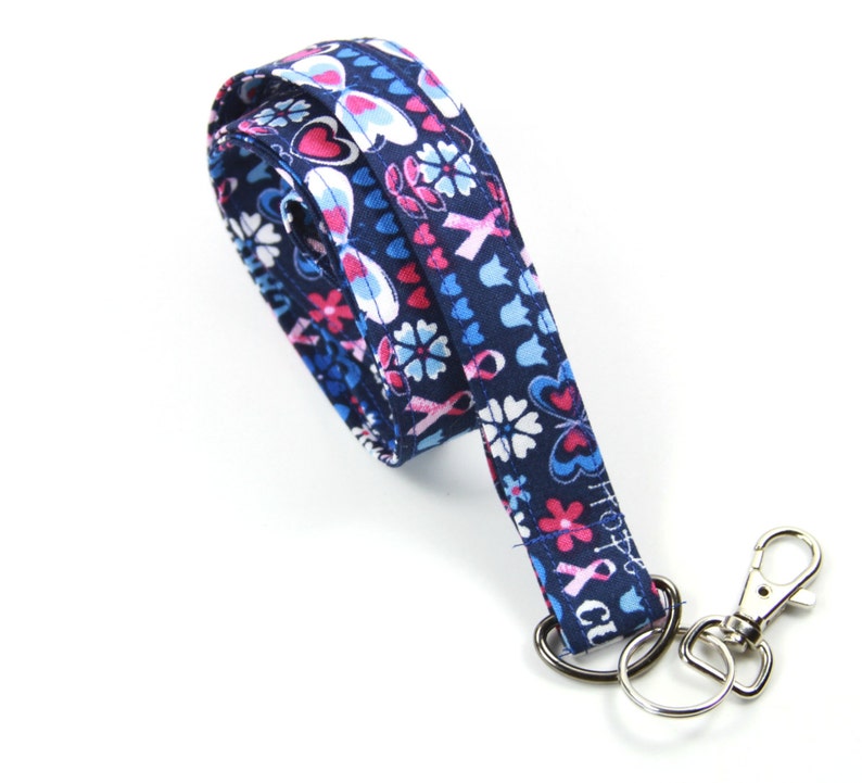 Breast Cancer Awareness Lanyard Pink and Blue Lanyard PINK RIBBON Fabric lanyard