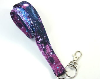 PURPLE GALAXY Fabric Badge holder, Shaded badge holder, Galaxy lanyard, Stars badge holder, Purple lanyard, Space lanyard
