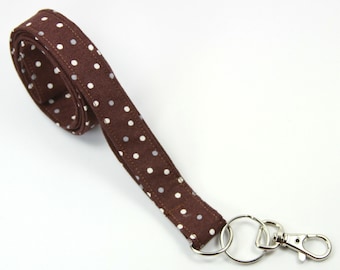 POLKA DOT Stoff Lanyard, Stoff Badge Holder, Brown Badge Holder, braunen Tupfen Lanyard