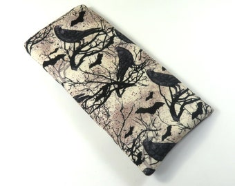CROW fabric case, Sunglasses case, Eyeglasses case, Raven design bag, Crow desgin bag, Black bird case, Bad design bag, Halloween bag, Crows
