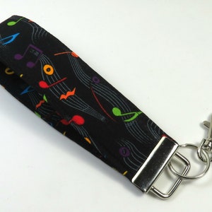 Llavero de tela MUSIC, llavero de tela musical, llavero de notas musicales, pulsera de música, llavero negro, pulseras