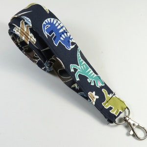 DINOSAUR fabric lanyard, glow in dark dinosaur badge holder, fabric keychain, dinosaur badge holder