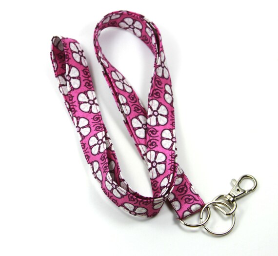 Floral Fabric Lanyard or ID Badge Holder in Purple and Teal 