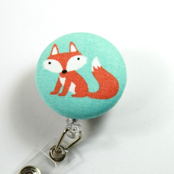 FOXY fabric badge reel, Retractable badge reel, Brown fox lanyard, Fox badge holder