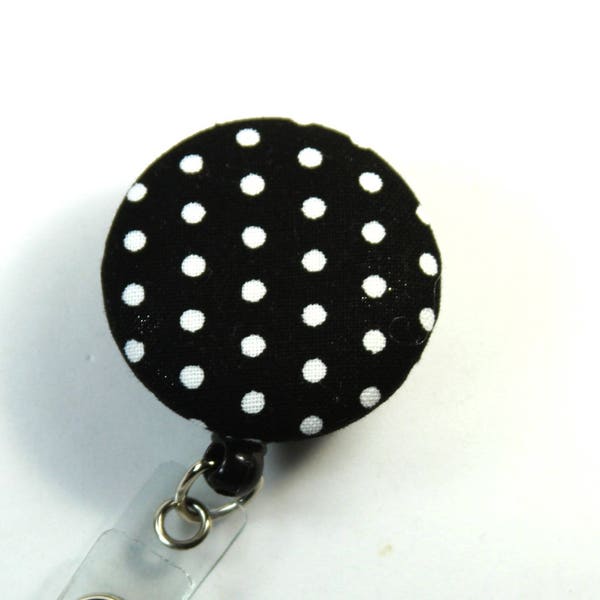 POLKA DOT Fabric badge, Black polka dot lanyard, Black polka dot badge holder, Black polka dot badge