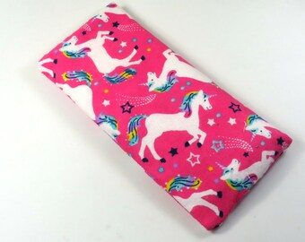 Bolsos de tela UNICORN, estuche de gafas de sol, bolsos de gafas, bolso de unicornio rosa, bolsos de tela arco iris, estuche de tela rosa, bolso botón Snap