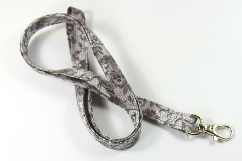 GRAY Flower Lanyard Skinny Lanyard Gray Thin Badge Holder Etsy