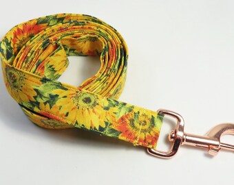 SUNFLOWER fabric dog leash, dog leashes, floral dog leash, yellow flower dog leash, sunflower leashes