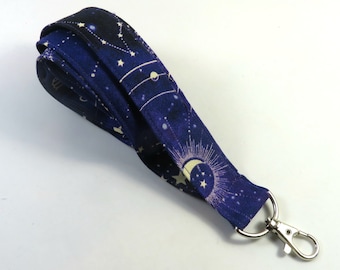 CONSTELLATION fabric lanyard, constellation badge holder, Purple badge holder, Ying Yang sign badge holder, Stars and moon badge holder